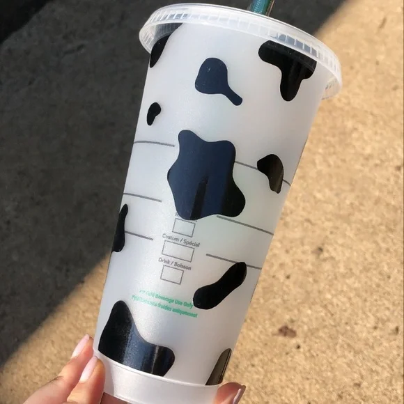 Starbucks Black and White Cow Print Tumbler with Green Logo - Picture 2 of 5